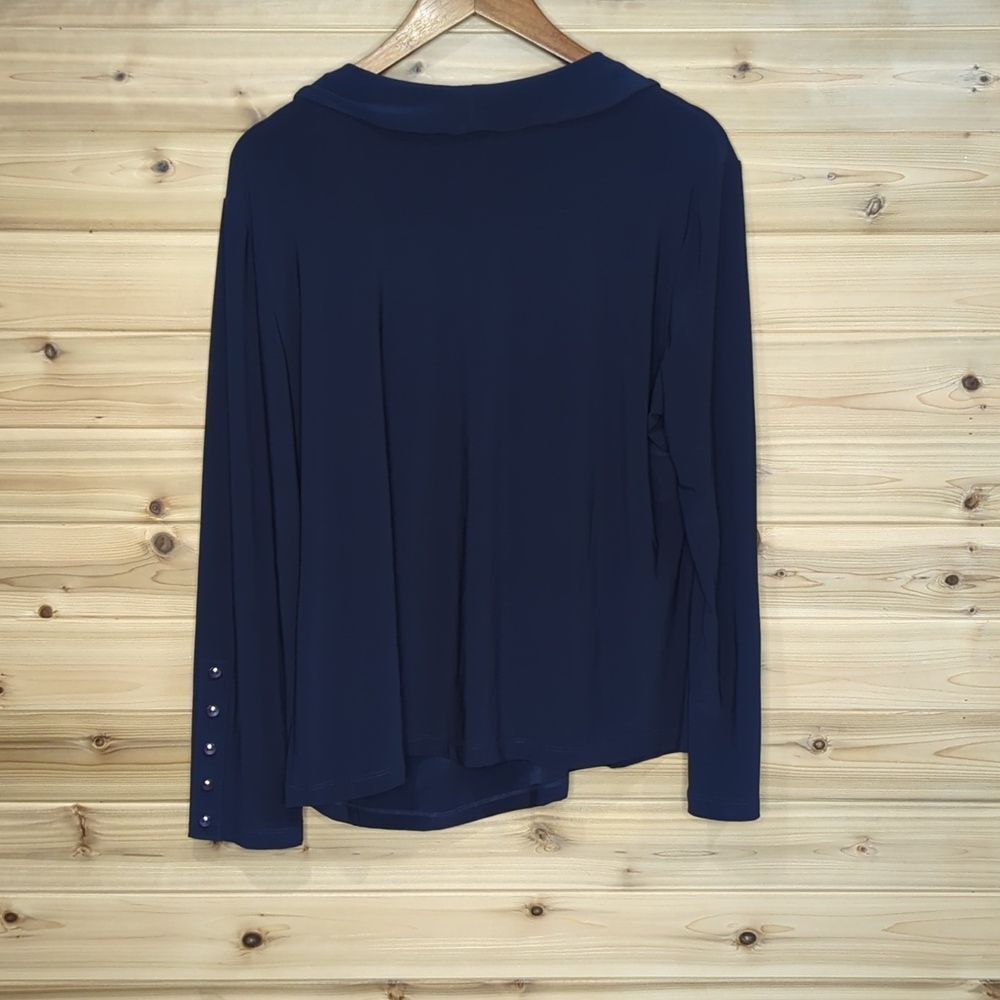 Clara Sun Woo Top Womens 1X Blue Long Sleeve Blouse - Picture 5 of 9